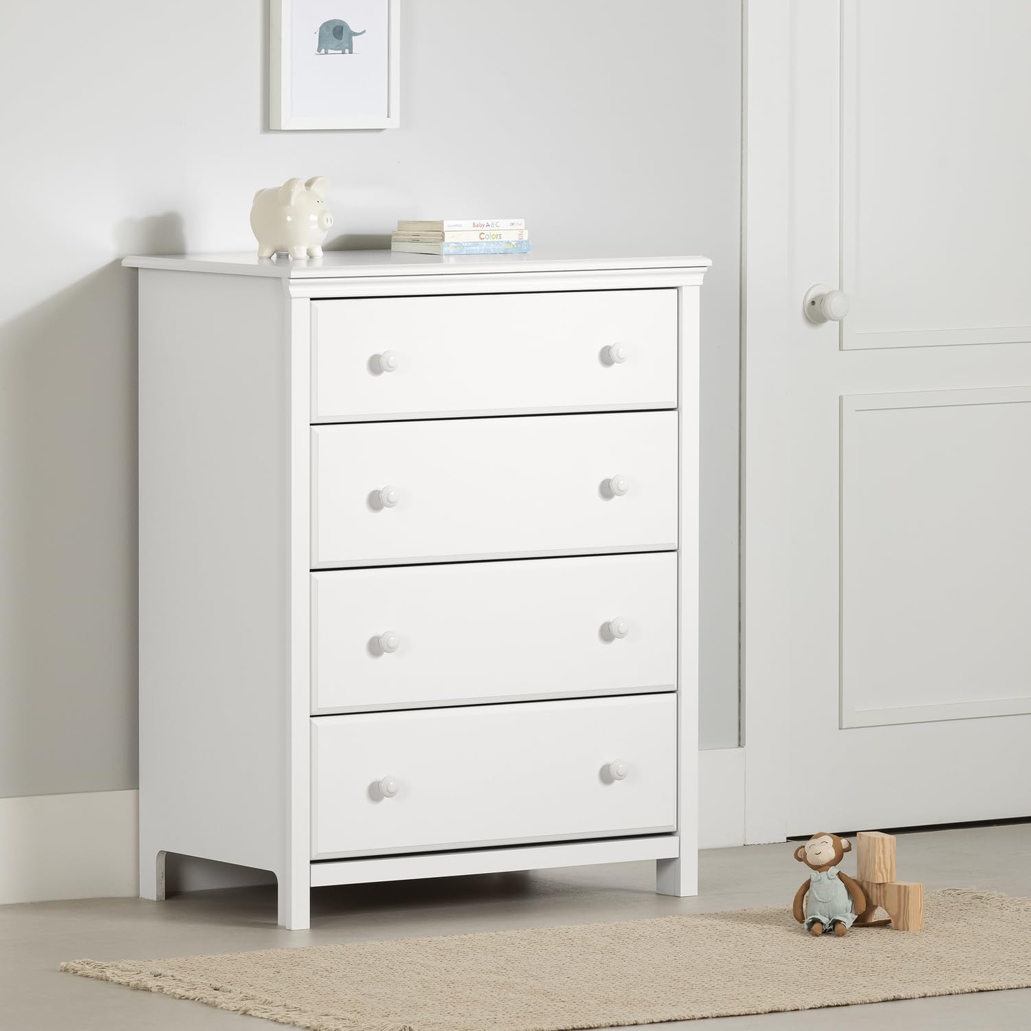 South Shore Cotton Candy 4-Drawer Dresser - Pure White Coastal Bedroom Storage Chest for Kids & Teens | Perfect for Bedroom, Nursery, or Dorm Organization