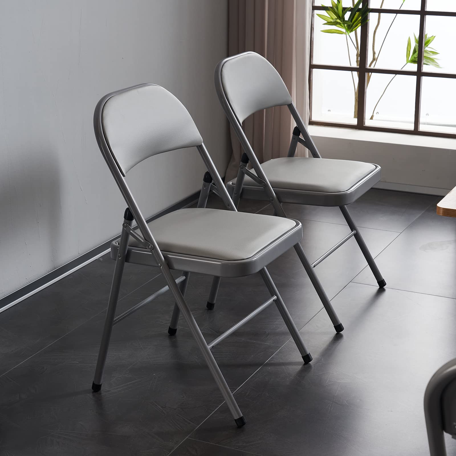 SEALAMB 6 Pack Gray Folding Chairs with PU Padded Seats & Back - Heavy Duty Steel Frame Commercial Chairs for Wedding, Party, Office, Home - Indoor & Outdoor Use - 330lb Capacity - Perfect for Events, Banquets, and Gatherings