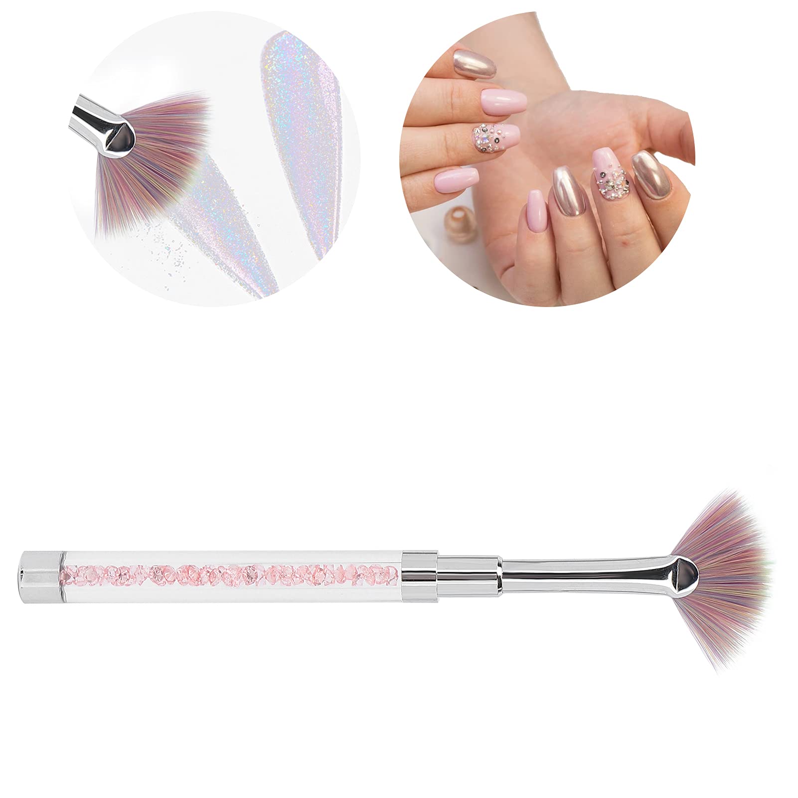 Premium Fan Shape Nail Brush - Nylon Bristle Dust Brush with Rhinestone Handle for Manicure, Nail Art & Glitter Removal | Perfect for Salon Professionals & DIY Nail Care at Home