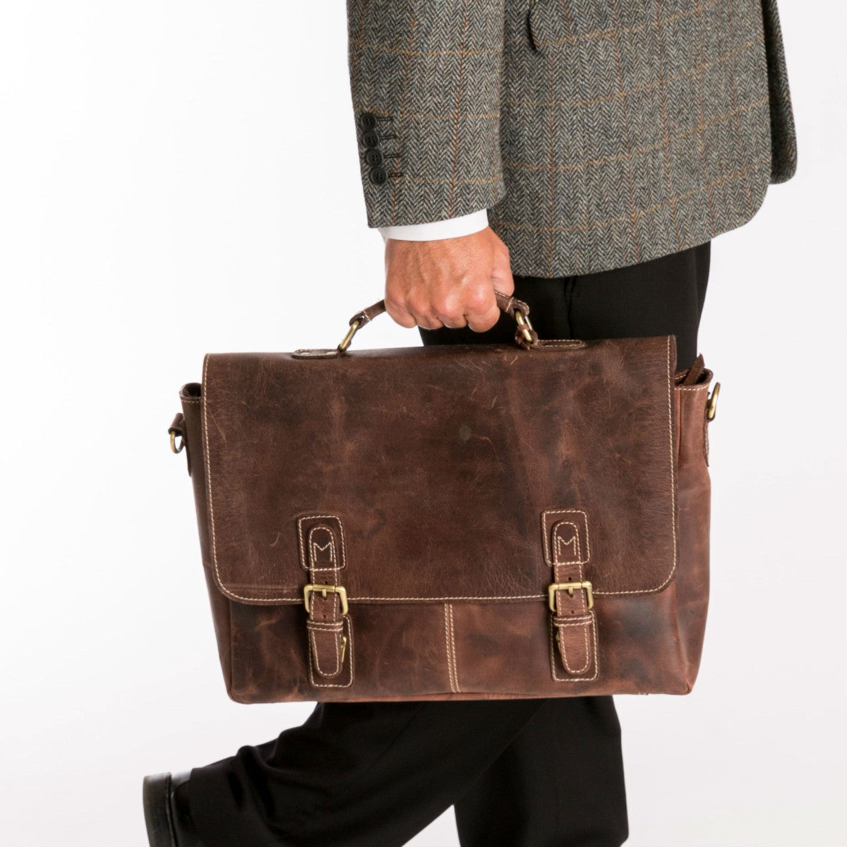 Vintage Distressed Leather Messenger Bag for Men & Women - Stylish & Durable Crossbody Laptop Bag for Work, Travel & Everyday Use