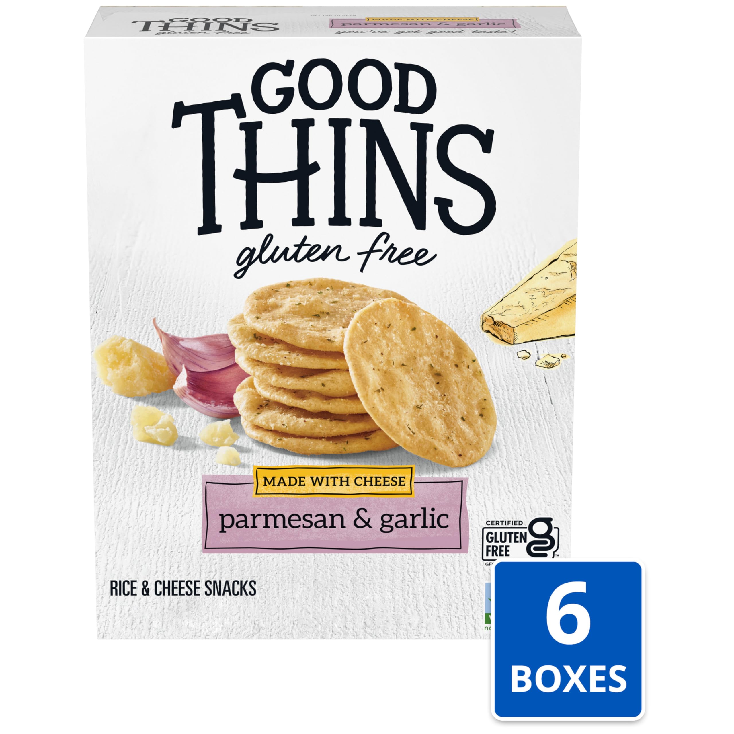 Gluten Free Parmesan & Garlic Rice & Cheese Snacks - 6 Pack (3.5 oz Each) | Bulk Healthy Crackers for Parties, School Lunches & On-the-Go Snacking