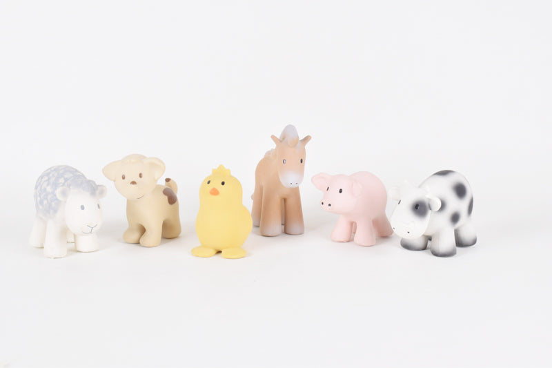 Tikiri Natural Rubber Farm Animal Toys for Babies - Safe & Eco-Friendly First Animal Toys for Toddlers - Perfect for Sensory Play, Early Learning & Nursery Decor