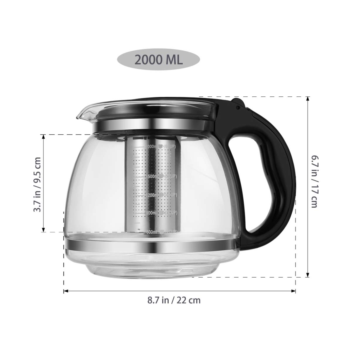 Premium Glass Teapot with Removable Stainless Steel Infuser - Stovetop Safe Loose Leaf Tea Maker - Ideal for Home, Office & Gift Giving (Black)