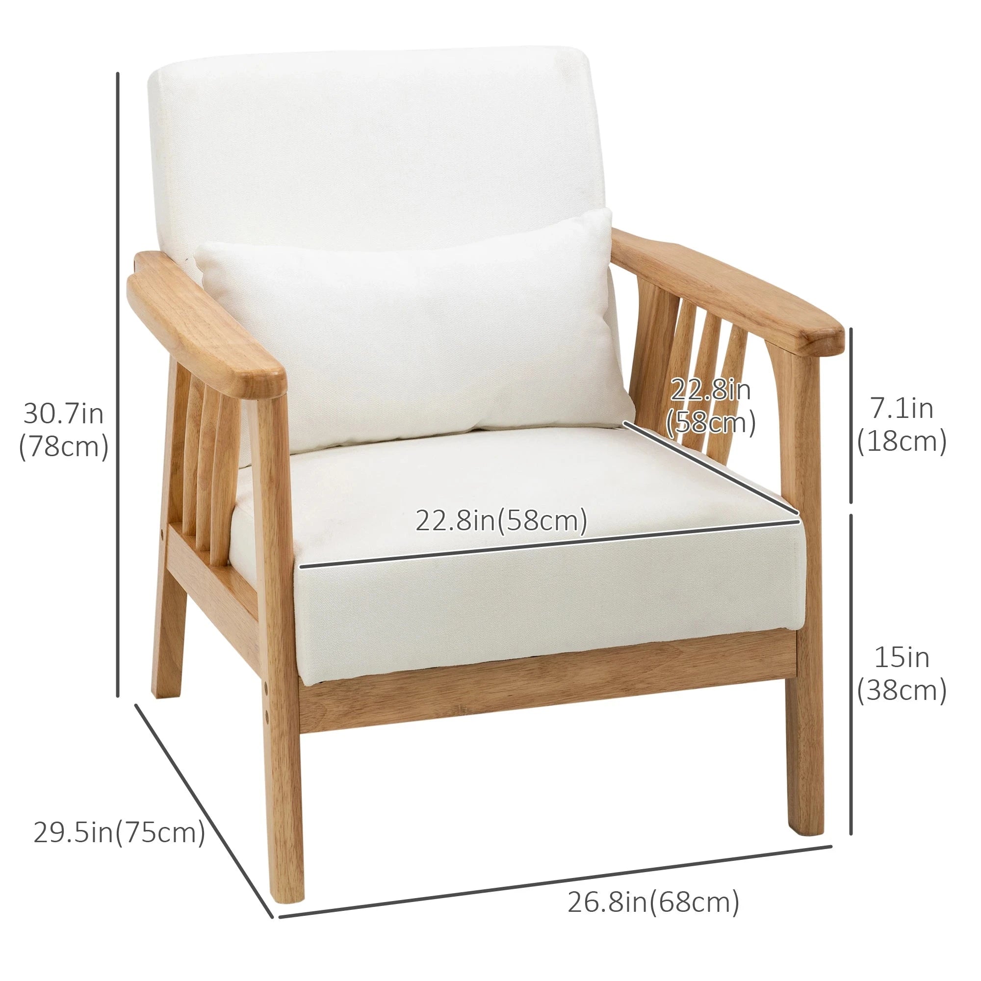 Premium Upholstered Lounge Chair with Sturdy Rubber Wood Frame - Includes Throw Pillows & Comfortable Cushion - 2 Color Options - Perfect for Living Room, Bedroom or Office Relaxation