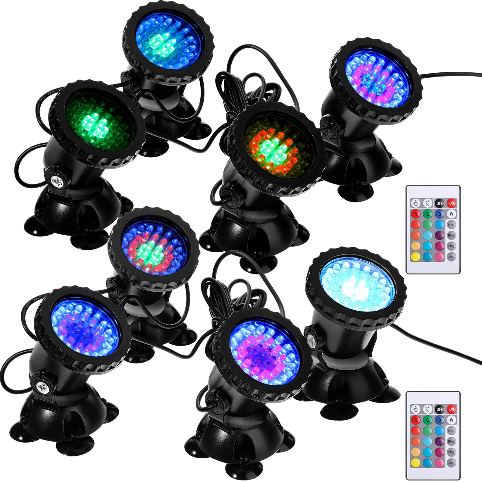 Macarrie 2 Set Color Changing Underwater LED Fountain Lights - IP68 Waterproof Submersible Spotlights with Remote Control - 16 Million RGB Colors, Dimmable for Pool, Pond, Aquarium & Backyard Decor