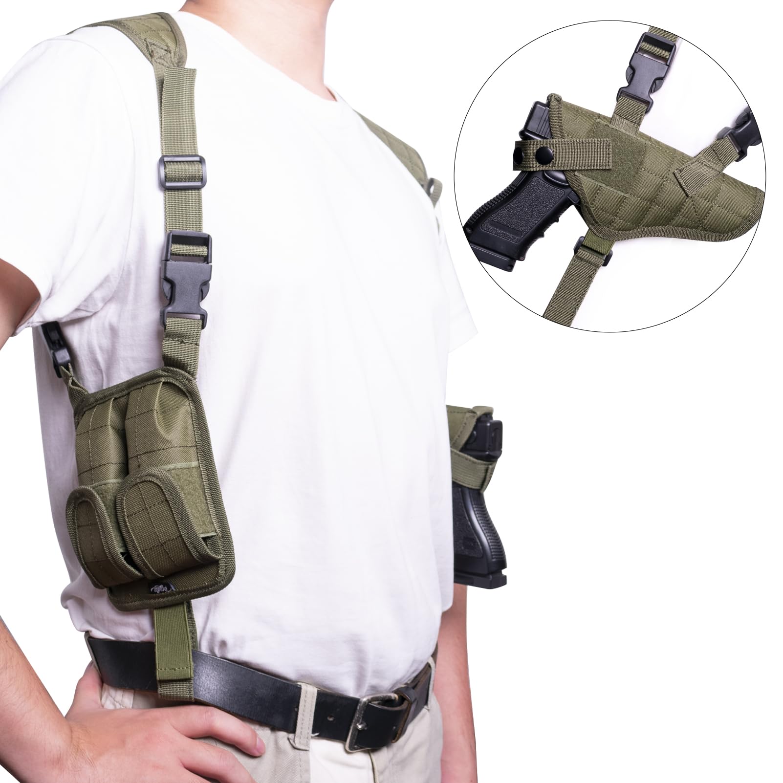 Adjustable Vertical Shoulder Holster for Pistols with Double Magazine Pouch - Universal Concealed Carry Holster Fits Compact to Large Handguns - Perfect for Law Enforcement, Security & Outdoor Activities