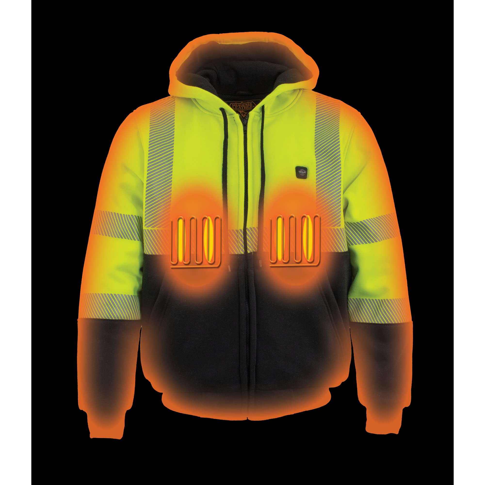 Nexgen Heat Men's High Visibility Green Heated Jacket with Front & Back Heating Elements - Includes Rechargeable Battery Pack for Outdoor Work & Winter Sports
