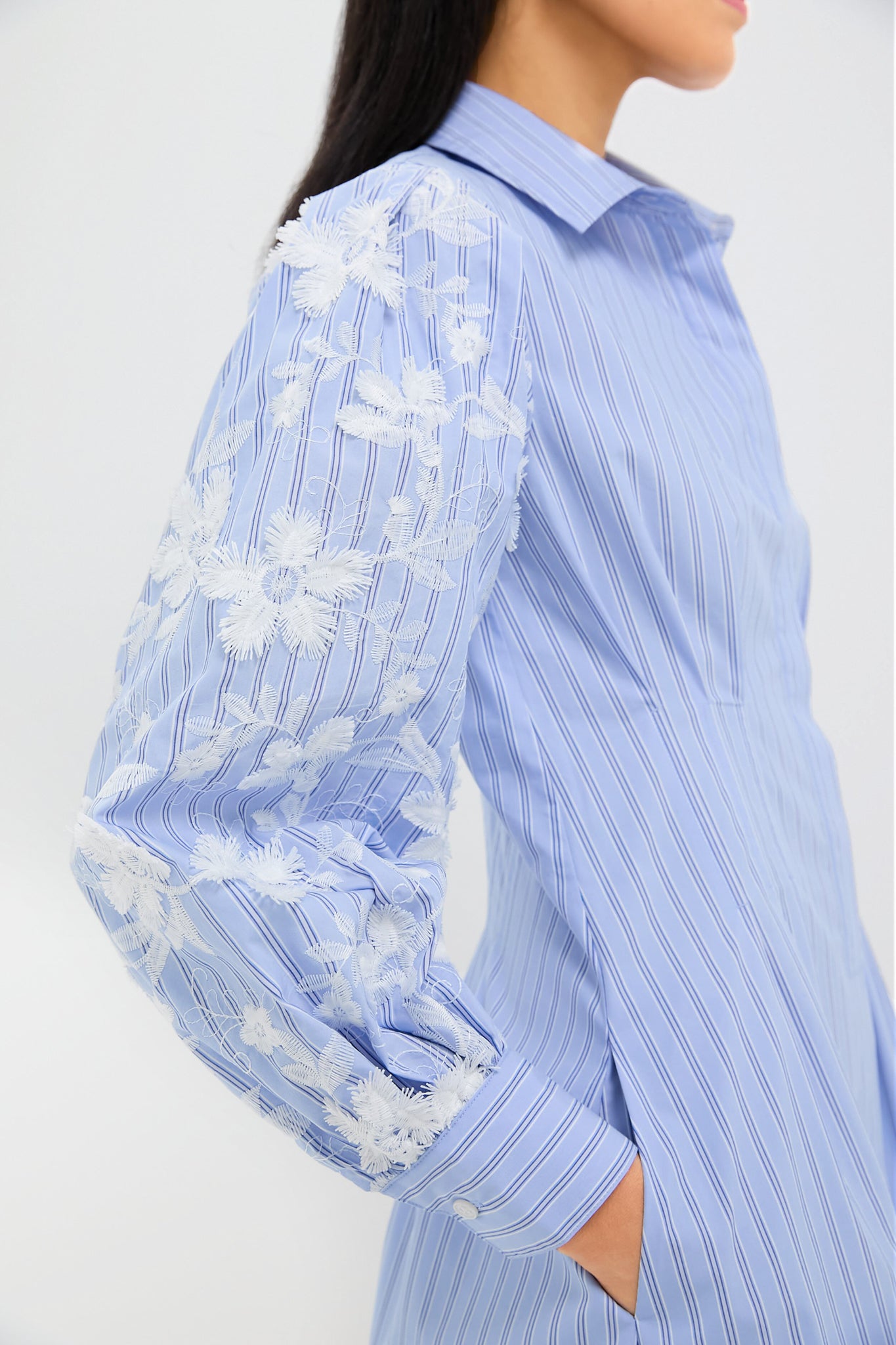 Blue Stripe Embroidery Mini Corinne Dress - Floral Summer Dress for Women, Perfect for Beach Vacation, Garden Party & Date Night Outfits
