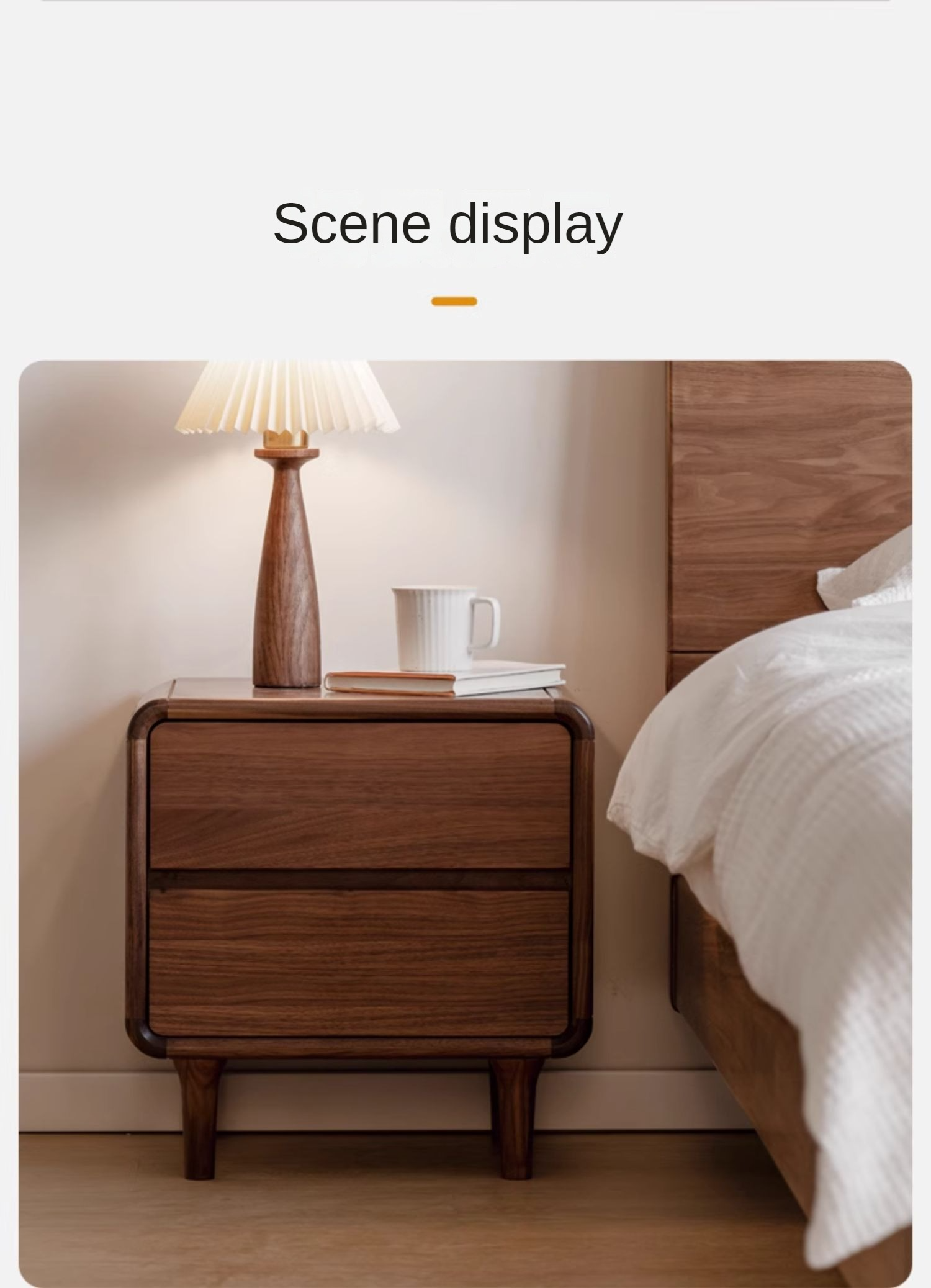 Black Walnut Solid Wood Minimalist Nightstand - Modern Bedside Table with Drawer for Bedroom, Living Room & Office - Durable & Stylish Storage Solution