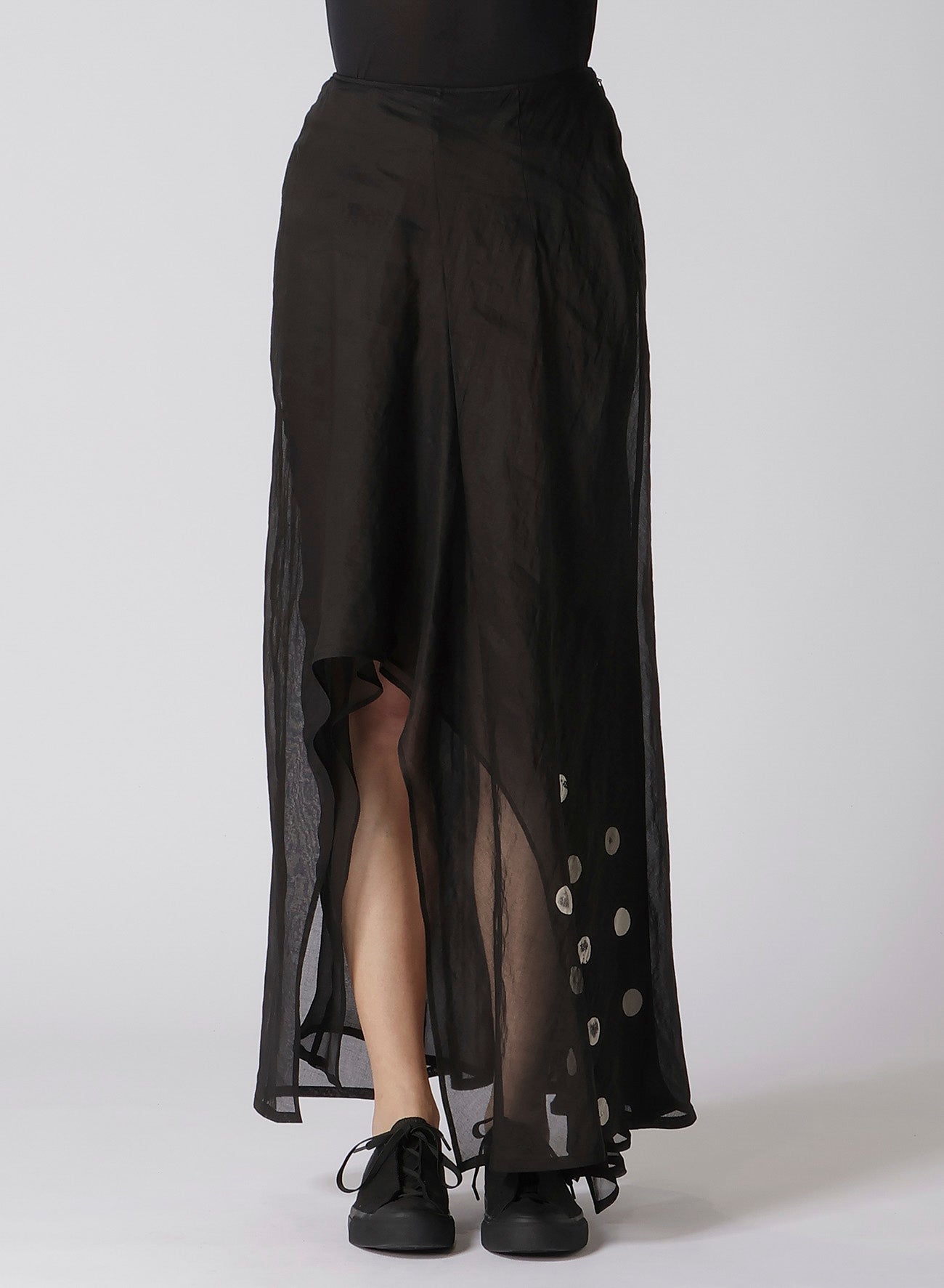 DOT GREY DISCHARGE PRINT ROUND HEM SKIRT - Women's Fashion Skirt for Casual Wear, Office Outfits & Summer Style