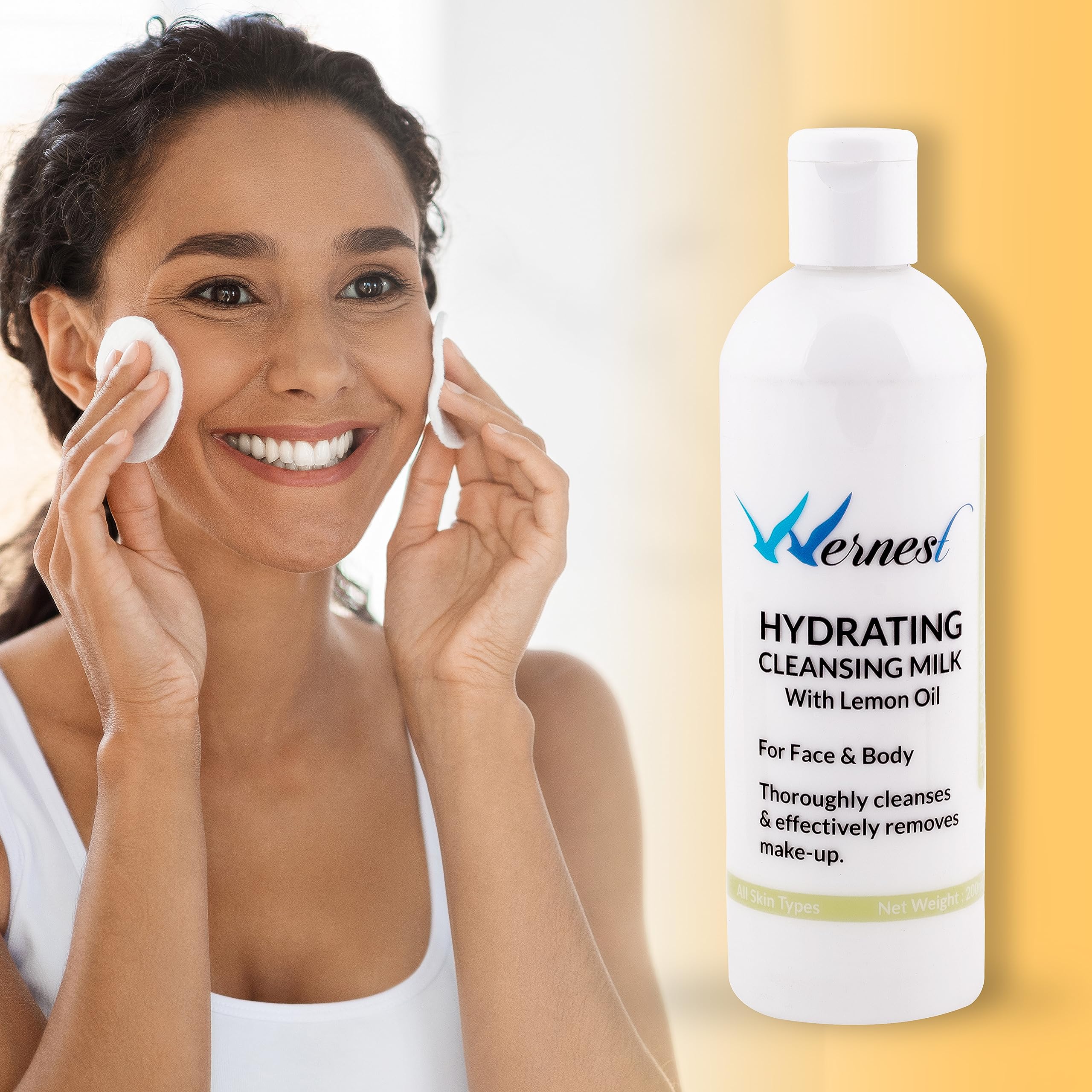 Wernest Hydrating Cleansing Milk with Lemon Oil - Natural Antiseptic Face Wash for Healthy, Fresh & Youthful Skin - 200ml Gentle Daily Cleanser for Dry, Sensitive & Acne-Prone Skin - Perfect for Morning & Night Skincare Routine