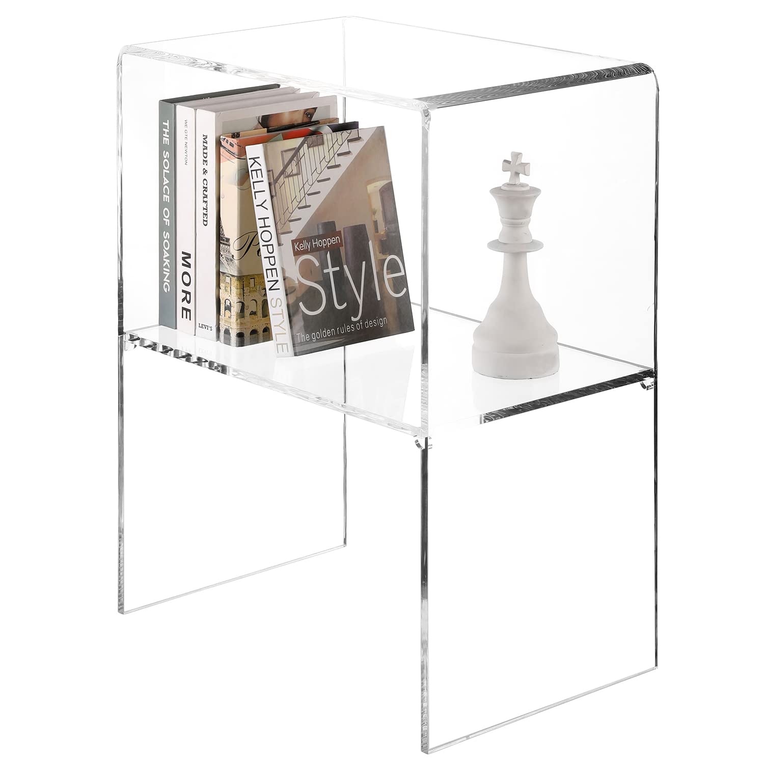 24 Inch Clear Acrylic End Table with 2-Tier Shelf - Modern Living Room Side Table & Bedroom Nightstand - Stylish Home Decor for Small Spaces, Dorm Rooms & Apartment Living