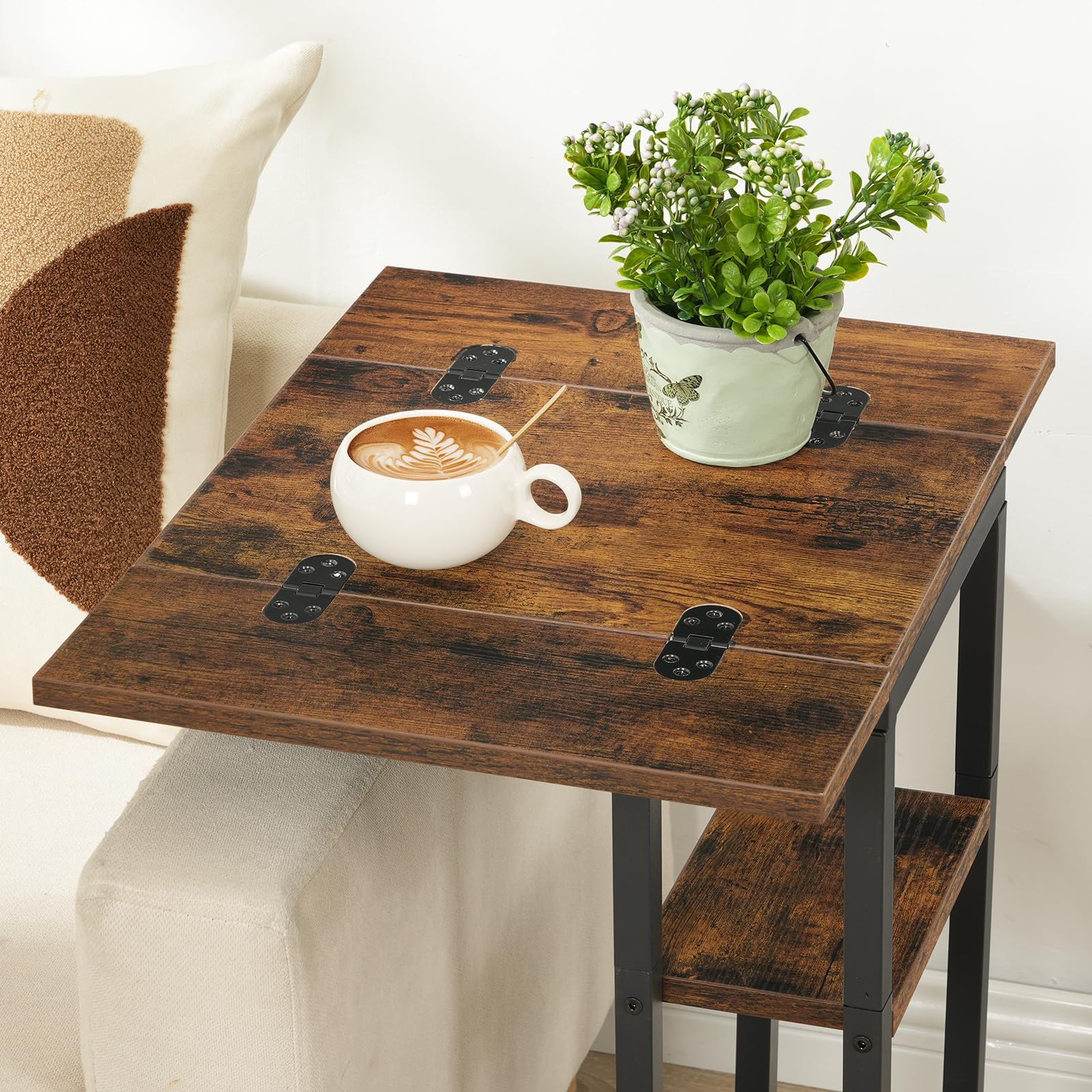 HOOBRO Foldable C-Shaped End Table with Storage Shelf - Rustic Brown Small Side Table for Living Room, Bedroom, Office - Space Saving Snack Table for Small Spaces - Easy Assembly (Model BF29SF01) - Perfect for Coffee, Books, or as a Nightstand