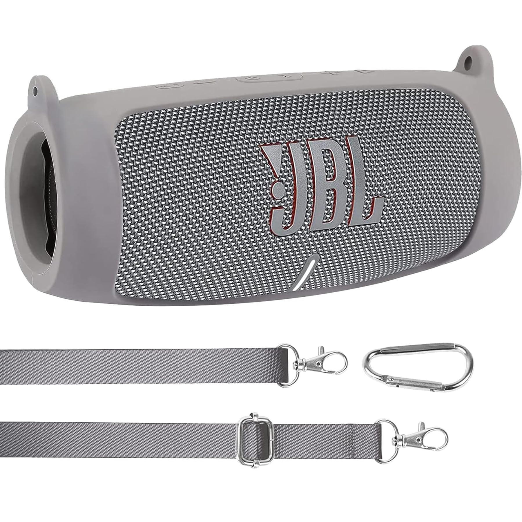 JBL Charge 5 Waterproof Bluetooth Speaker Silicone Cover Case - Shockproof Protective Skin with Carabiner Clip, Portable Travel Case for Outdoor Adventures, Beach, Pool & Camping (Grey)