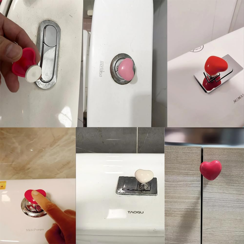 4 Pack Heart-Shaped Toilet Push Button Extender - Adhesive Flush Valve Helper for Long Nails, Smart Bidet & One-Piece Toilets - Bathroom Gadget for Easy Flushing & Hygiene Maintenance
