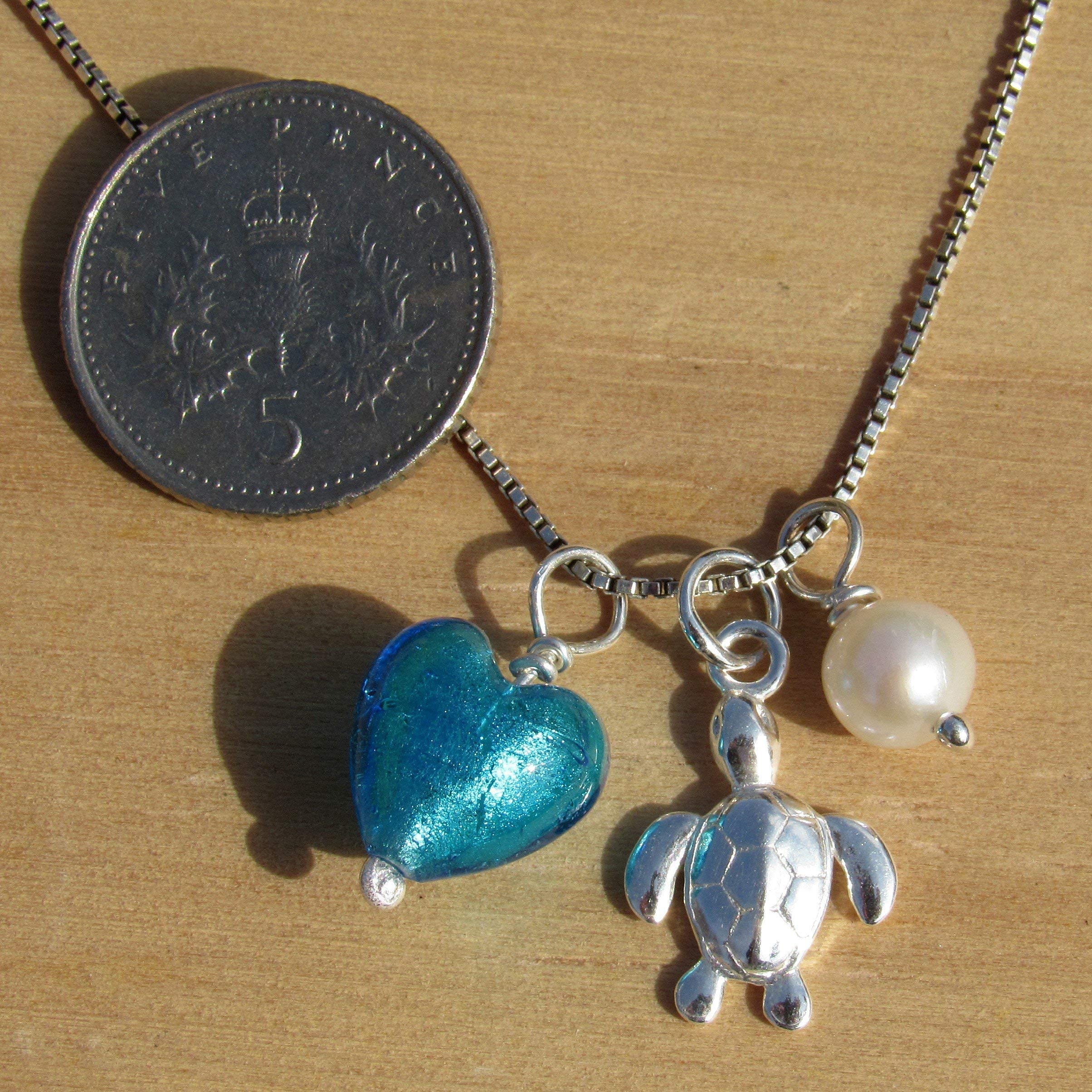 Turtle Charm Necklace - Murano Glass & Pearl for Gifting