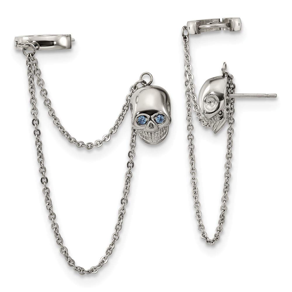 FB Jewels Solid Stainless Steel Polished Double Hoop Earrings with Blue Cubic Zirconia CZ Posts - Elegant Dangle Earrings for Women, Perfect for Parties, Weddings & Everyday Wear