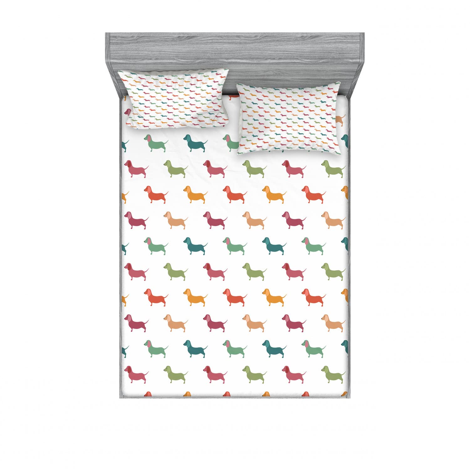 Ambesonne Scottie Dog 2-Pack Fitted Sheet & Pillow Sham Set - Little Dachshund Breeds Pattern, 4-Piece Bedding Decor (2 Twin XL Fitted Sheets + 4 Pillow Covers) - Vibrant Multicolor Design for Kids' Room, Dog Lover Bedroom & Nursery Decor