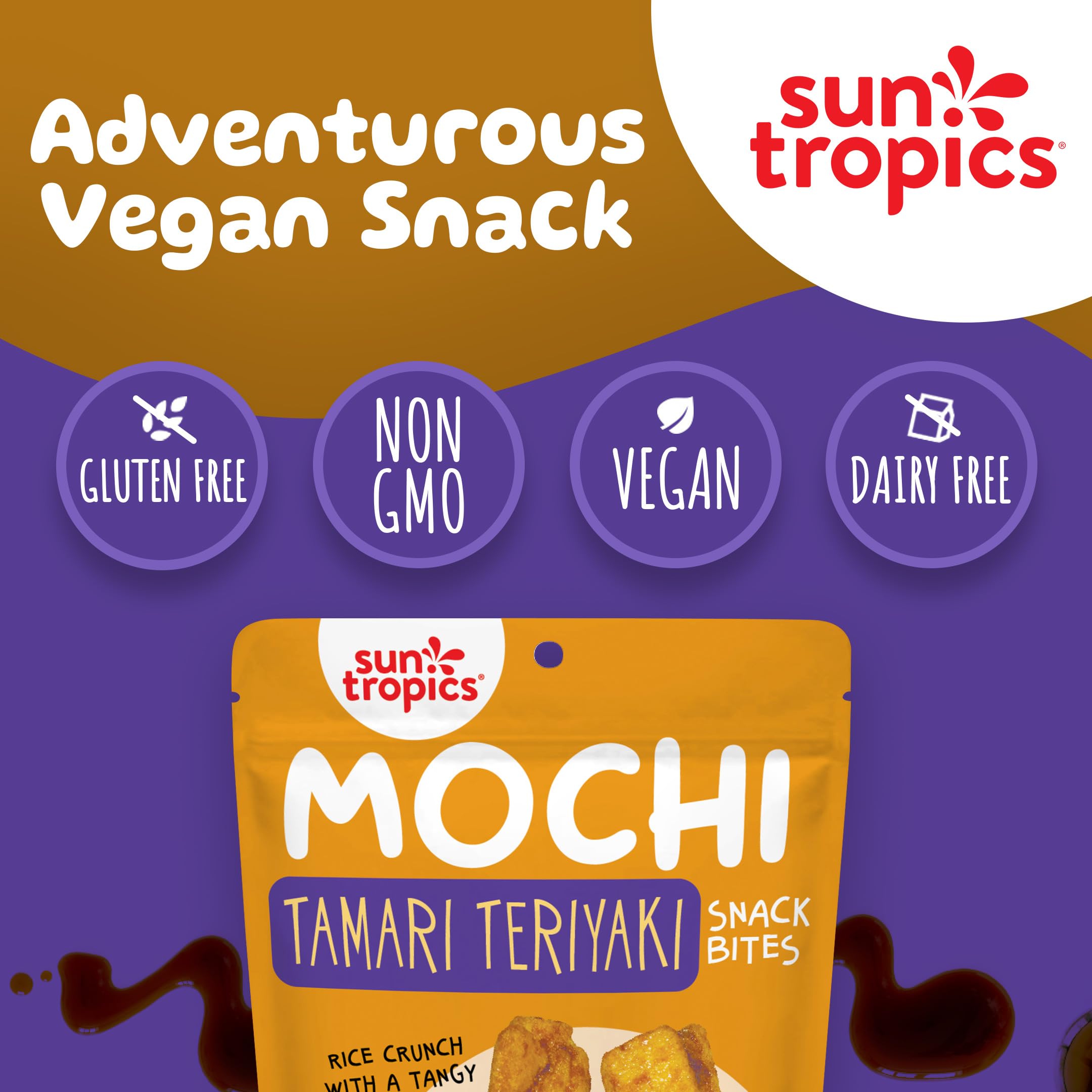Sun Tropics Mochi Snack Bites Variety Pack - 3.5oz (6 Pack) | Crunchy Gluten Free & Dairy Free Asian Rice Snacks | No MSG | Perfect for Lunchboxes, Office Snacks & On-the-Go Treats