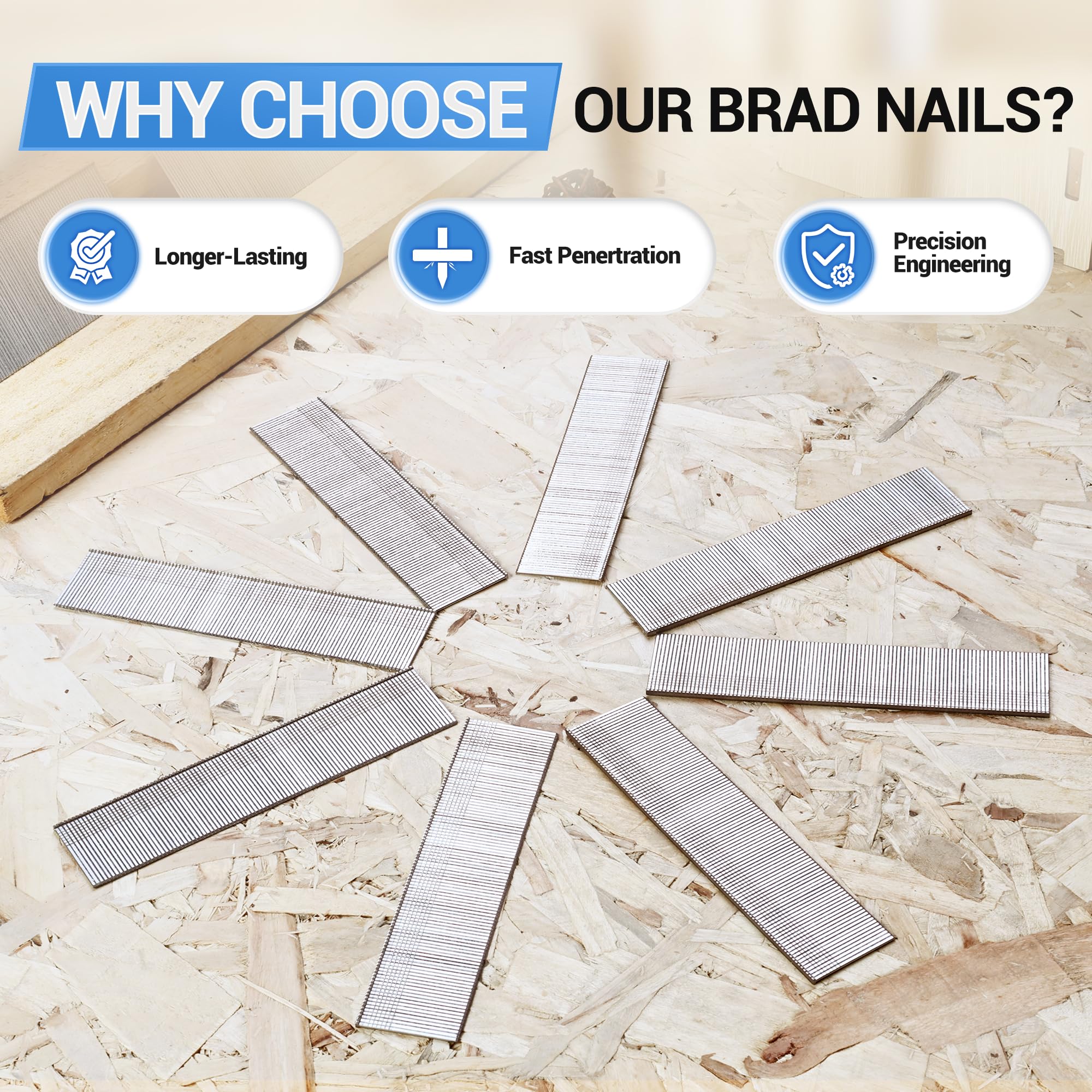 Meite 18 Gauge 304 Stainless Steel Brad Nails 1-1/4 Inch - 2000 Count for Pneumatic & Electric Nail Guns - Perfect for Trim Work, Cabinetry, and Woodworking Projects
