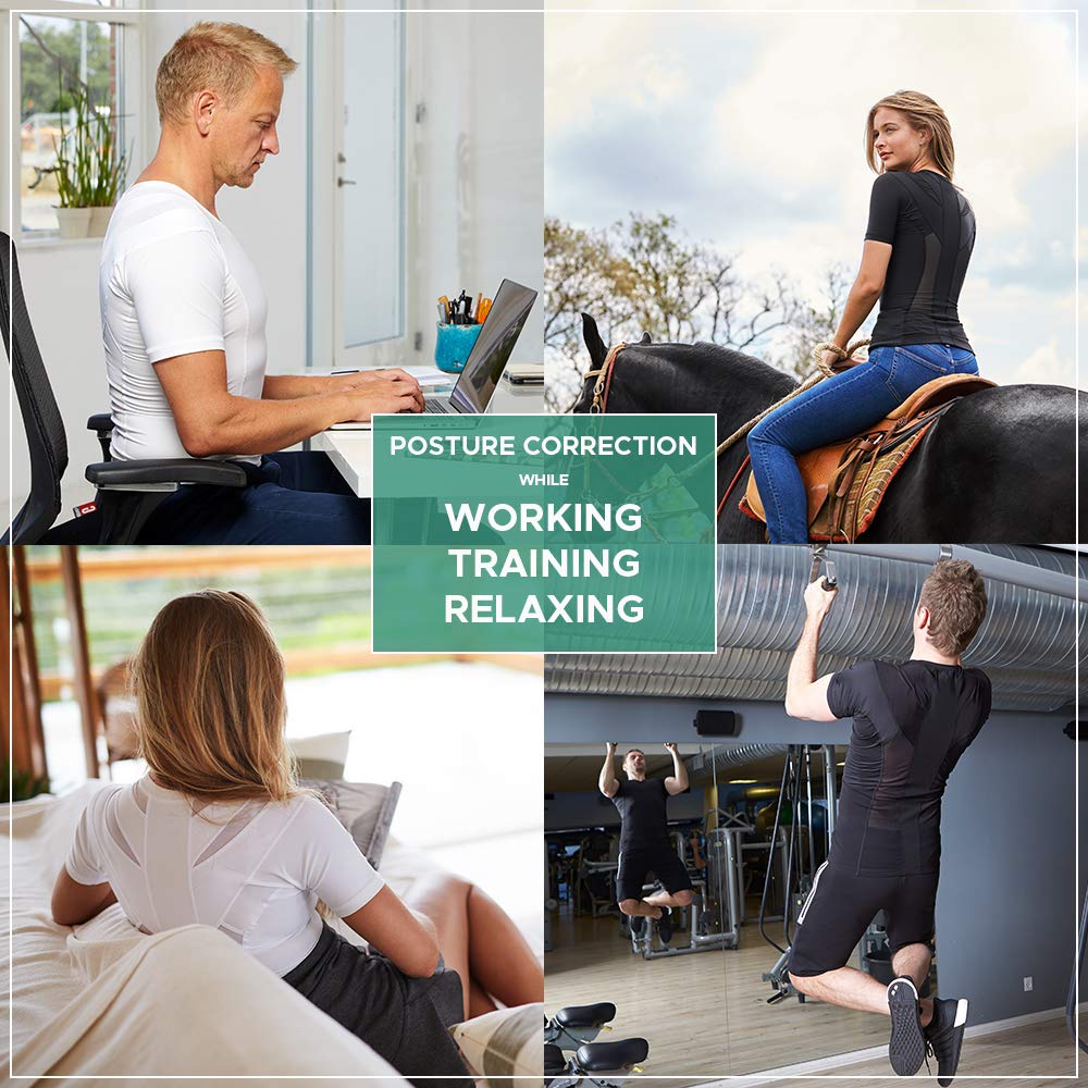 Men's Posture Corrector T-Shirt - Breathable Mesh Back Brace for Shoulder & Spine Alignment - Relieves Neck, Cervical & Lumbar Pain - Ideal for Office Work, Driving & Daily Activities