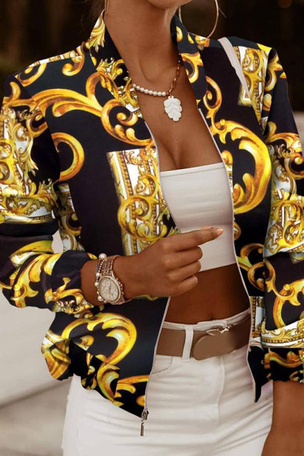 Stylish Printed Casual Long Sleeve Zip-Up Loose Jacket for Women - Perfect for Outdoor Activities, Travel & Everyday Wear