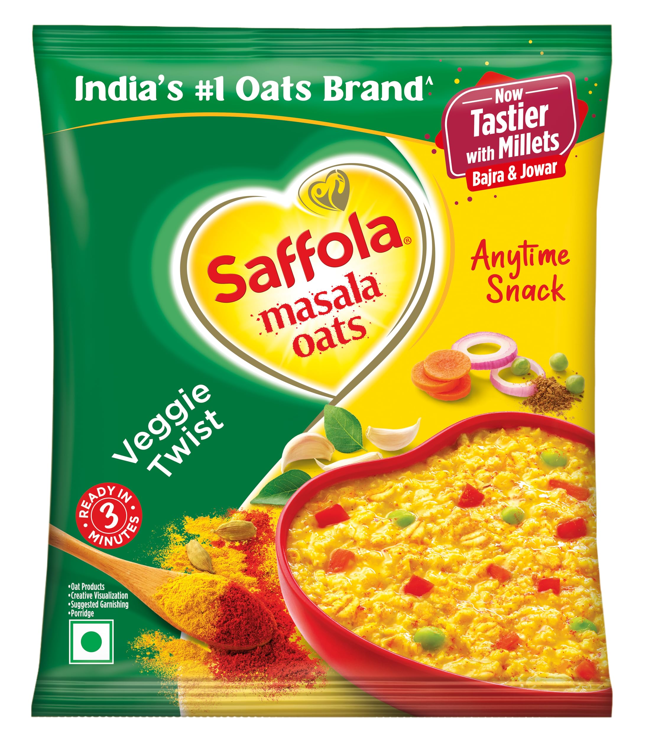 Saffola Classic Masala Oats with Veggie Twist - 38g Pack | Healthy Instant Breakfast | Quick & Nutritious Meal for Busy Mornings, Office Lunch, or Post-Workout Snack