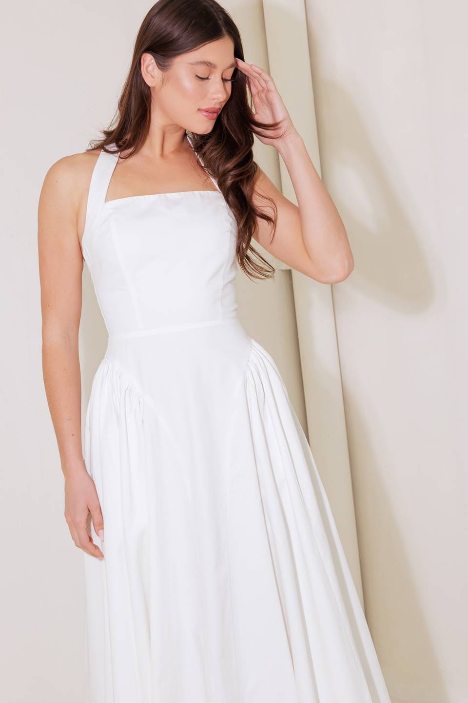 Stylish White Halter Midi Dress for Women - Perfect for Summer Outings, Beach Vacations, and Rainy Day Chic