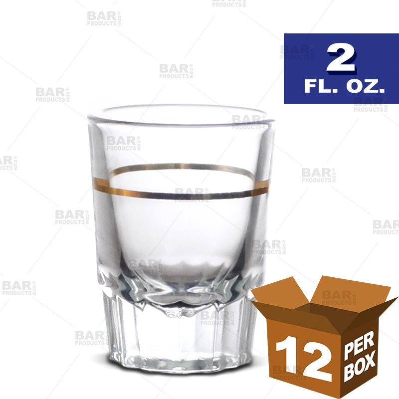 BarConic® 2 oz Shot Glasses with Gold 1 oz Measure Line - Box of 12 - Perfect for Parties, Bars & Measuring Liquor for Cocktails