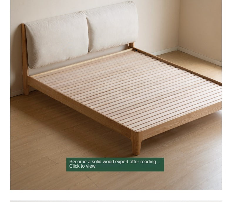 Solid Oak and Black Walnut Wood Fabric Soft Bed - Premium Handcrafted Wooden Bed Frame for Bedroom, Durable and Stylish Home Furniture for Master Bedroom, Guest Room, or Kids Room
