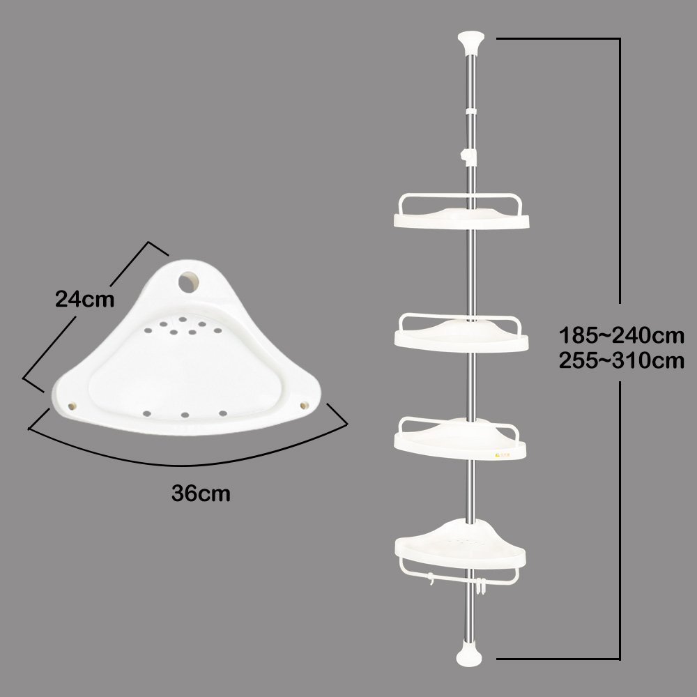 BAOYOUNI 4-Tier Adjustable Shower Caddy Tension Pole - Extendable Floor to Ceiling Bathroom Organizer with Corner Storage Shelf for Bathtub, Space Saving Ivory Stand | Perfect for Small Bathrooms, Apartment Showers & Spa-Like Organization