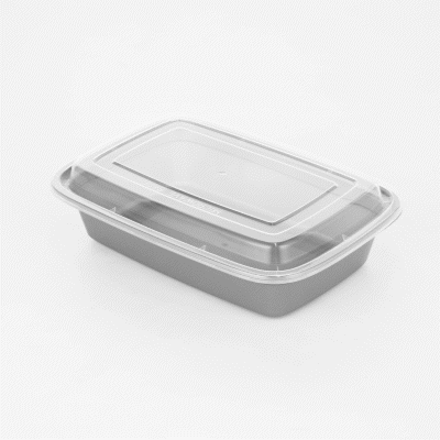 24 oz Rectangle Silver Plastic To Go Containers with Clear Lids - 100 Pack, Microwavable Food Storage (8