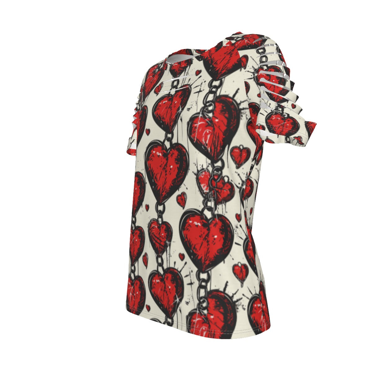 Chained Hearts Ripped Graphic T-Shirt for Men & Women - Trendy Distressed Vintage Tee for Casual Wear, Street Style, and Rock Music Fans