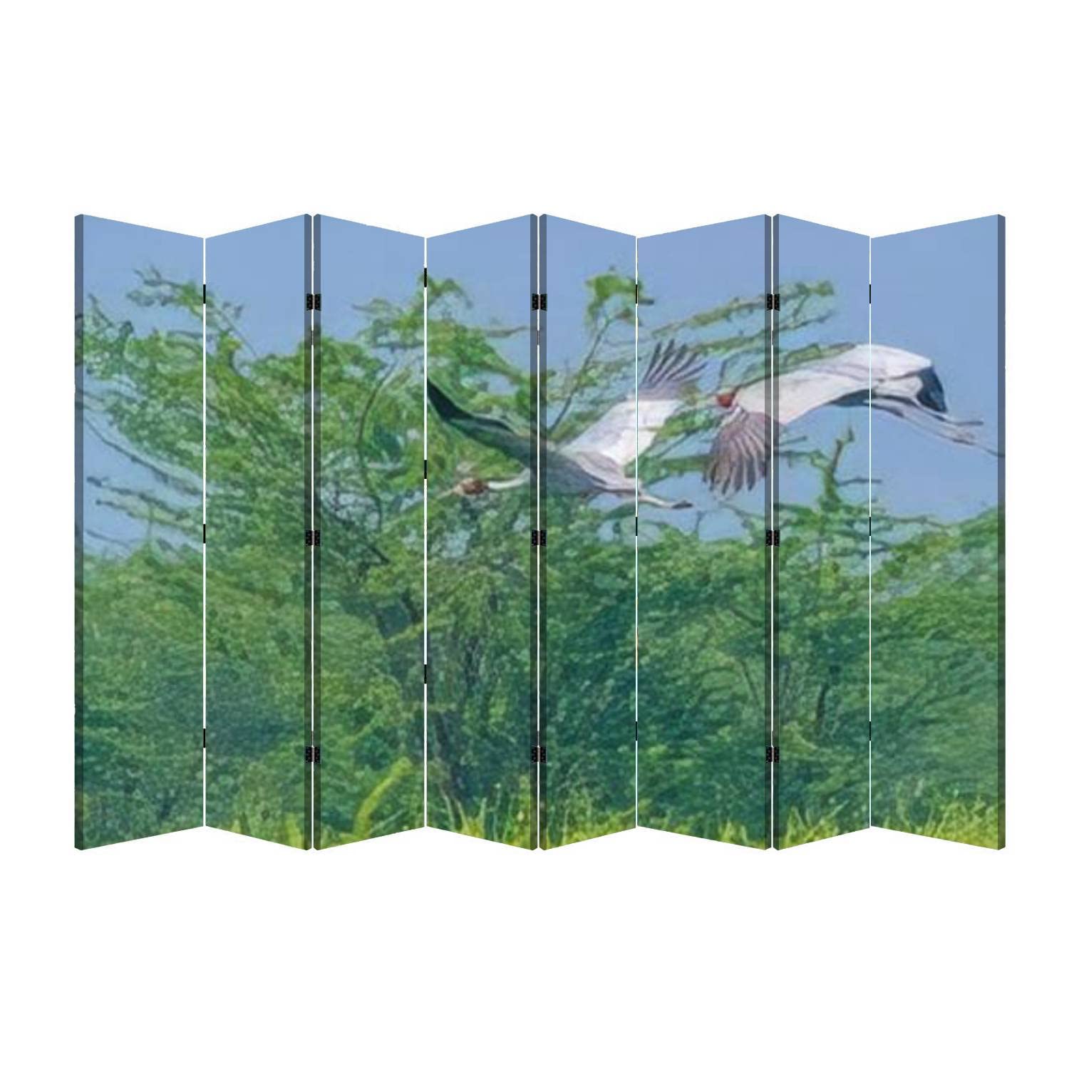 Folding Room Divider - 6-Panel Freestanding Privacy Screen with Flying Sarus Crane Design for Home, Office & Bedroom | Portable Space Separator for Indoor Use, Room Partition & Decorative Accent