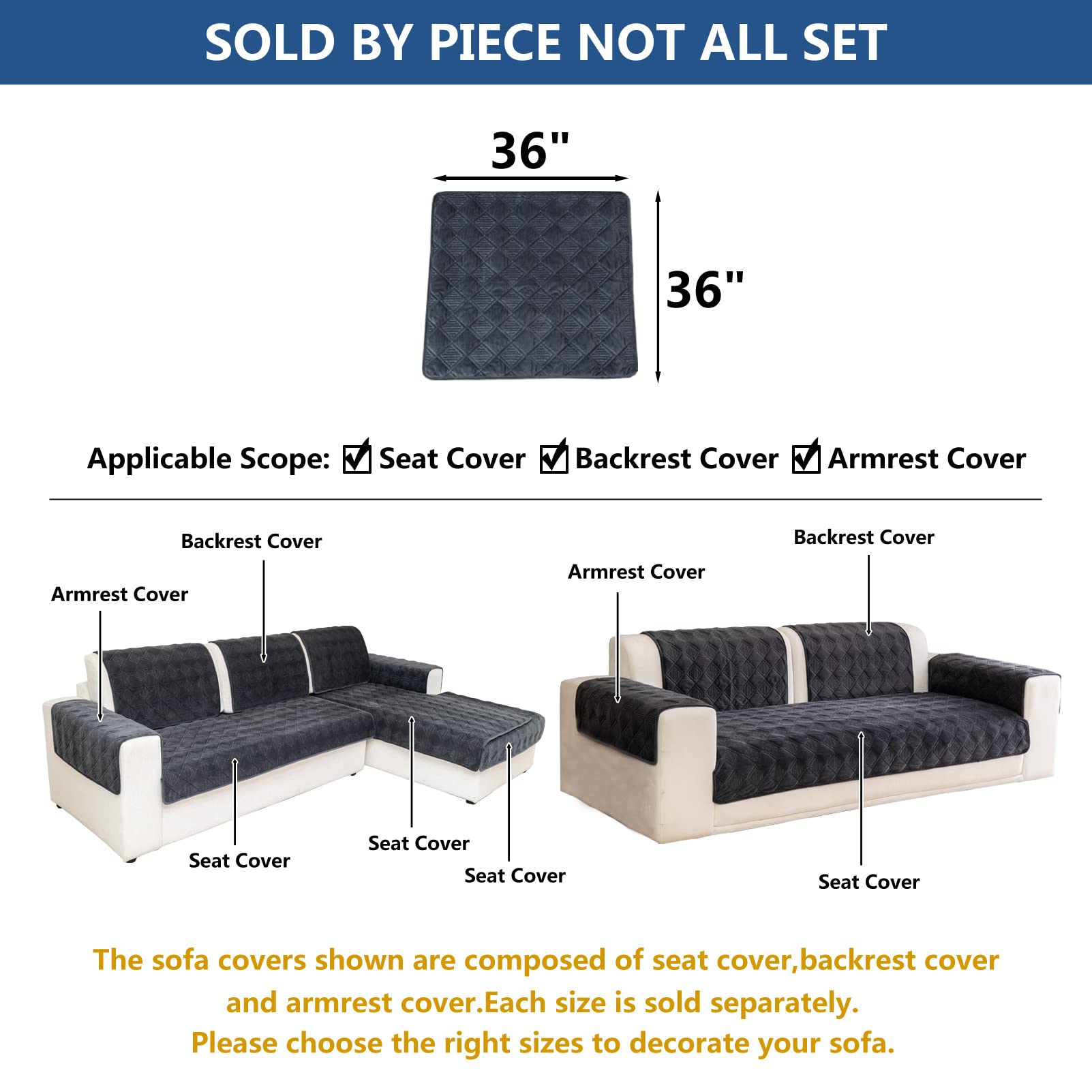 Eismodra L-Shaped Sectional Sofa Slipcover - 36x36 Inch Dark Gray Furniture Protector for Pets, Dogs & Cats - 3 Cushion Couch & Loveseat Cover (1 Piece) - Perfect for Living Room, Family Room & Pet-Friendly Homes