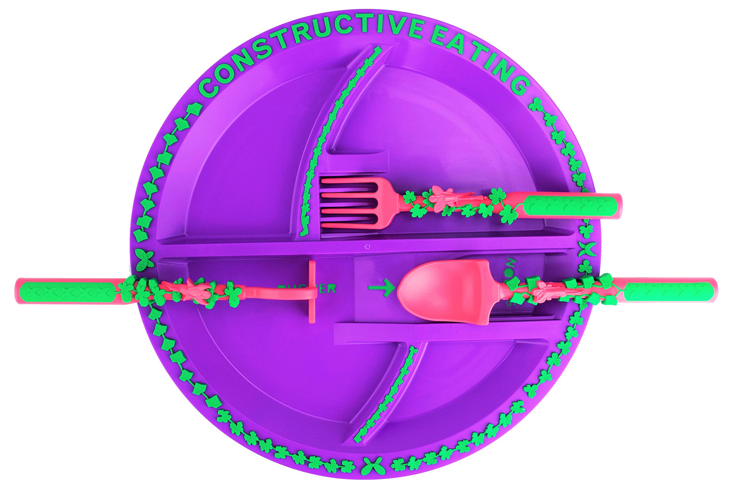 Constructive Eating Garden Fairy Plate, Placemat and Utensil Set for Kids - Fun & Educational Toddler Mealtime Set with Fork, Spoon & Non-Slip Mat - Perfect for Birthday Gifts, Parties & Learning Healthy Eating Habits