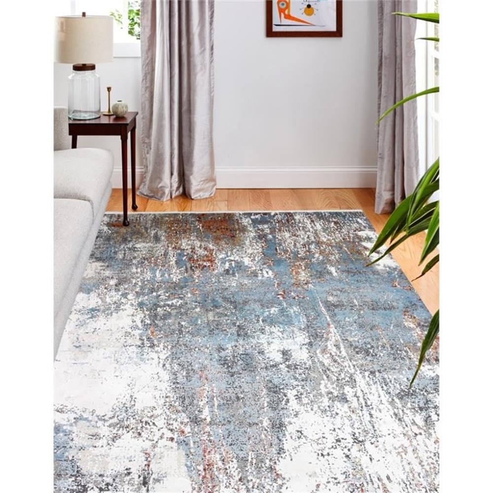 Bashian Collection Luxury Power Loom Viscose & Polyester Area Rug - 2.6’ x 8’ Ivory/Rust Runner Rug for Entryway, Living Room, Bedroom - Soft & Durable Home Decor for Modern Interior Design