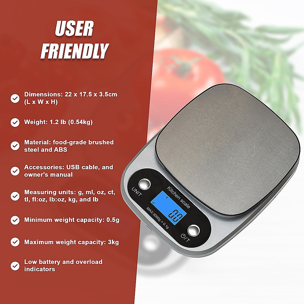 0.1g High Precision Digital Kitchen Scale - 3KG Rechargeable Food Scale for Baking, Cooking, and Portion Control | Perfect for Home, Restaurant & Meal Prep