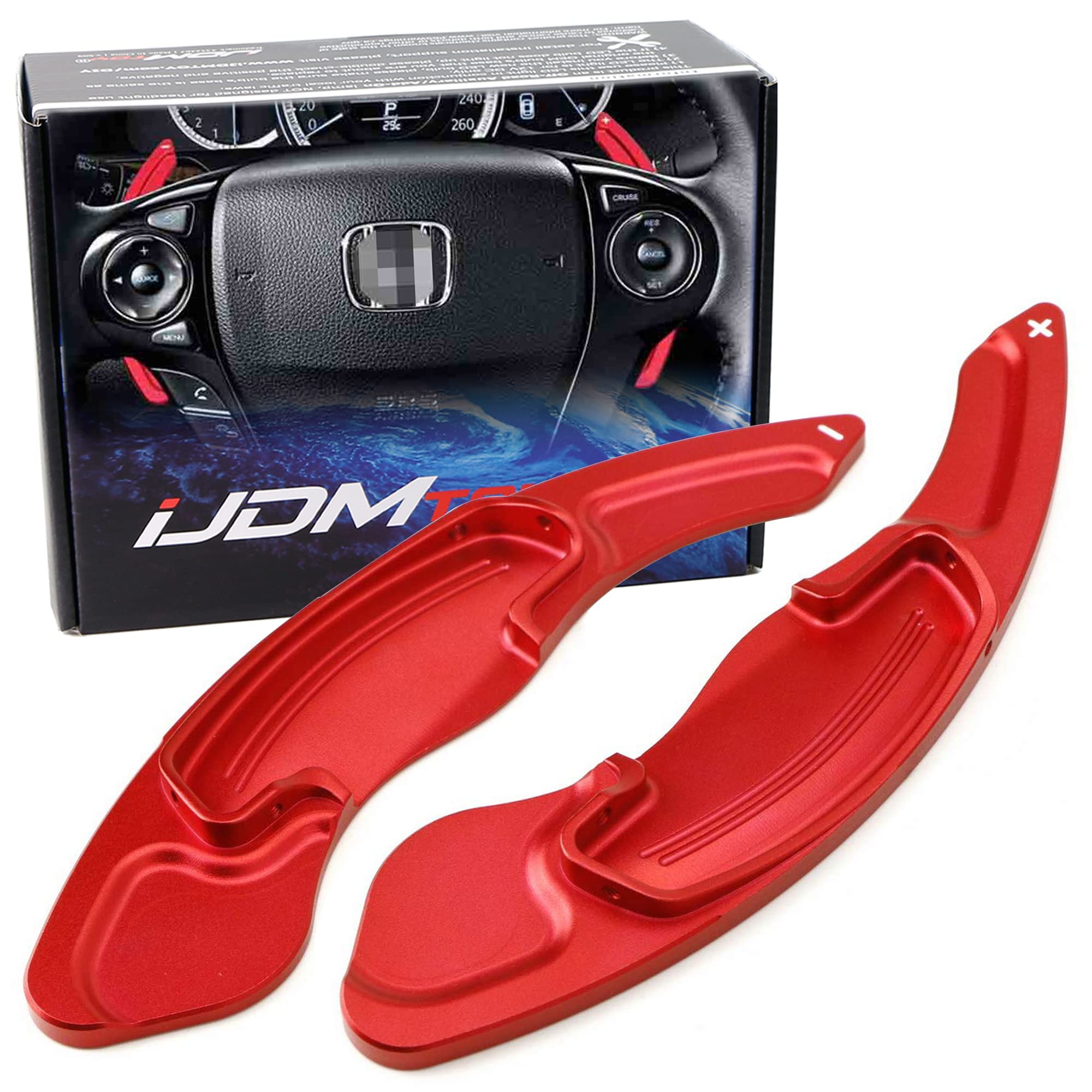iJDMTOY CNC Billet Aluminum Steering Wheel Paddle Shifter Extensions - Red Sports Design Compatible with Honda HR-V 2015-2022, CR-V 2009-2022, FIT & Civic 2009-2011 - Upgrade Your Driving Experience for Racing & Performance Enthusiasts
