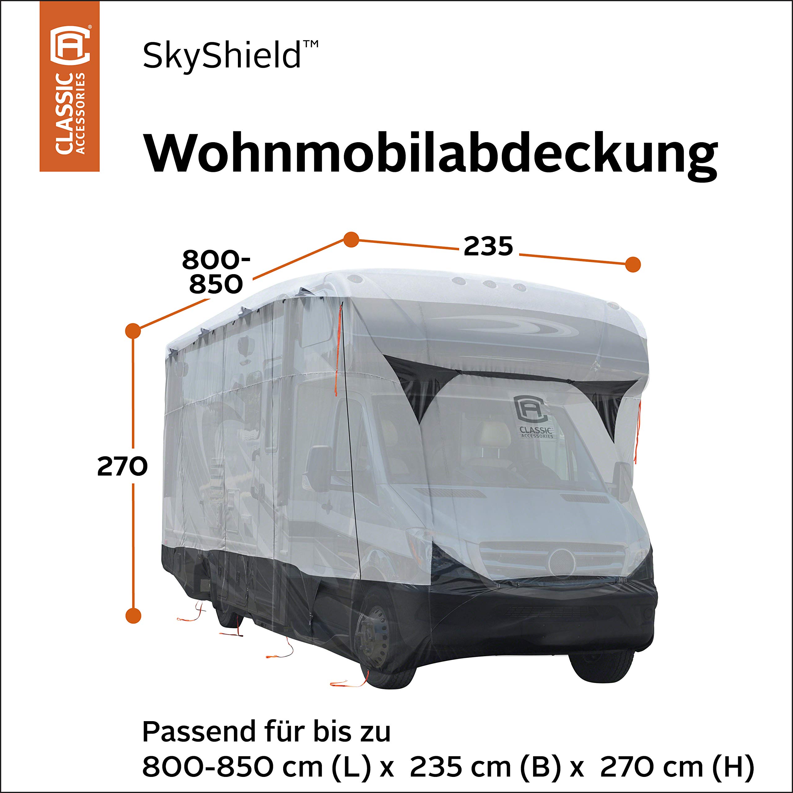 SkyShield RV Cover for 800-850cm Motorhomes - Black/Grey/White | Weather Protection for Camping & Travel