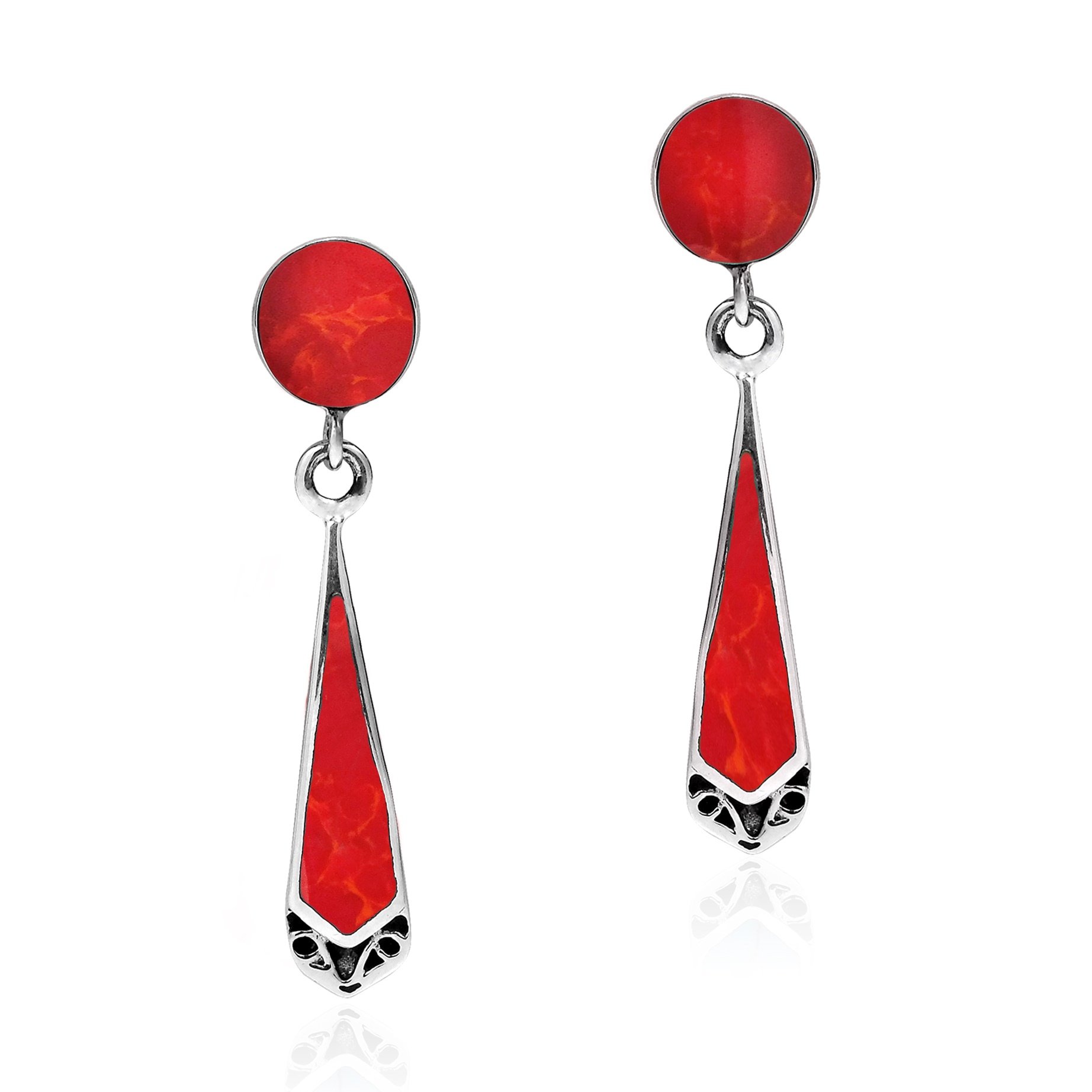 Vintage Inspired Reconstructed Red Coral Dangle Earrings for Women | .925 Sterling Silver Jewelry | Elegant Red Coral Earrings for Party, Wedding & Evening Wear