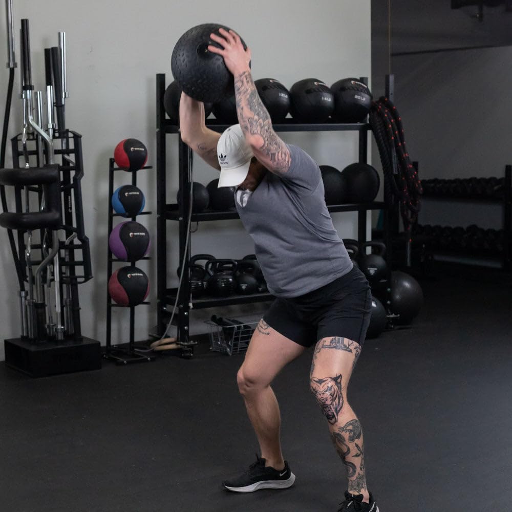 Titan Fitness Rubber Tread Slam Ball - Heavy Duty Dead Bounce Weighted Exercise Ball for Strength Training, CrossFit, HIIT Workouts - Perfect for Throwing, Catching, Slamming & Twisting Moves in Home Gym or Outdoor Fitness