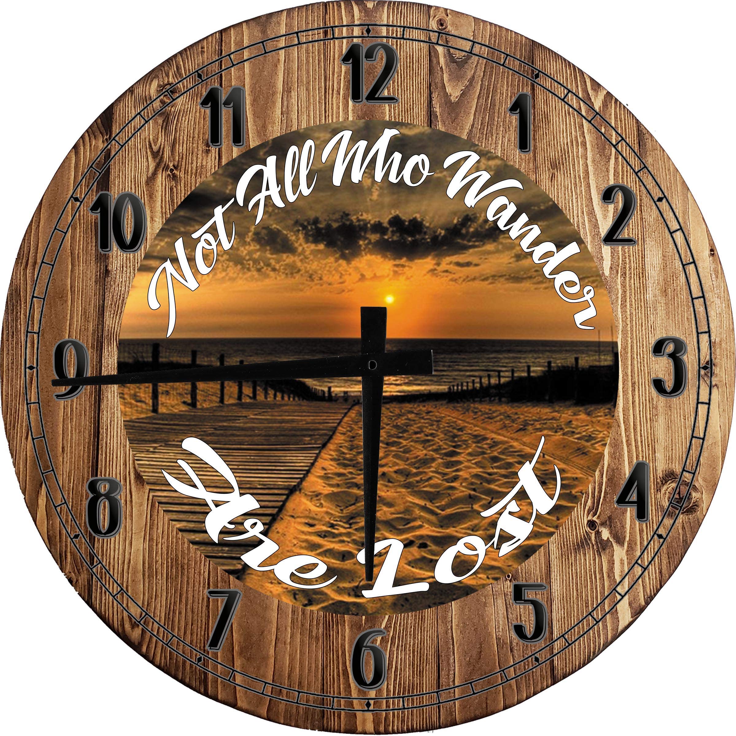 12 Inch Large Round Wood Wall Clock - Rustic Beach Boardwalk Decor for Home & Office - Perfect for Coastal, Farmhouse, and Boho Style Interiors