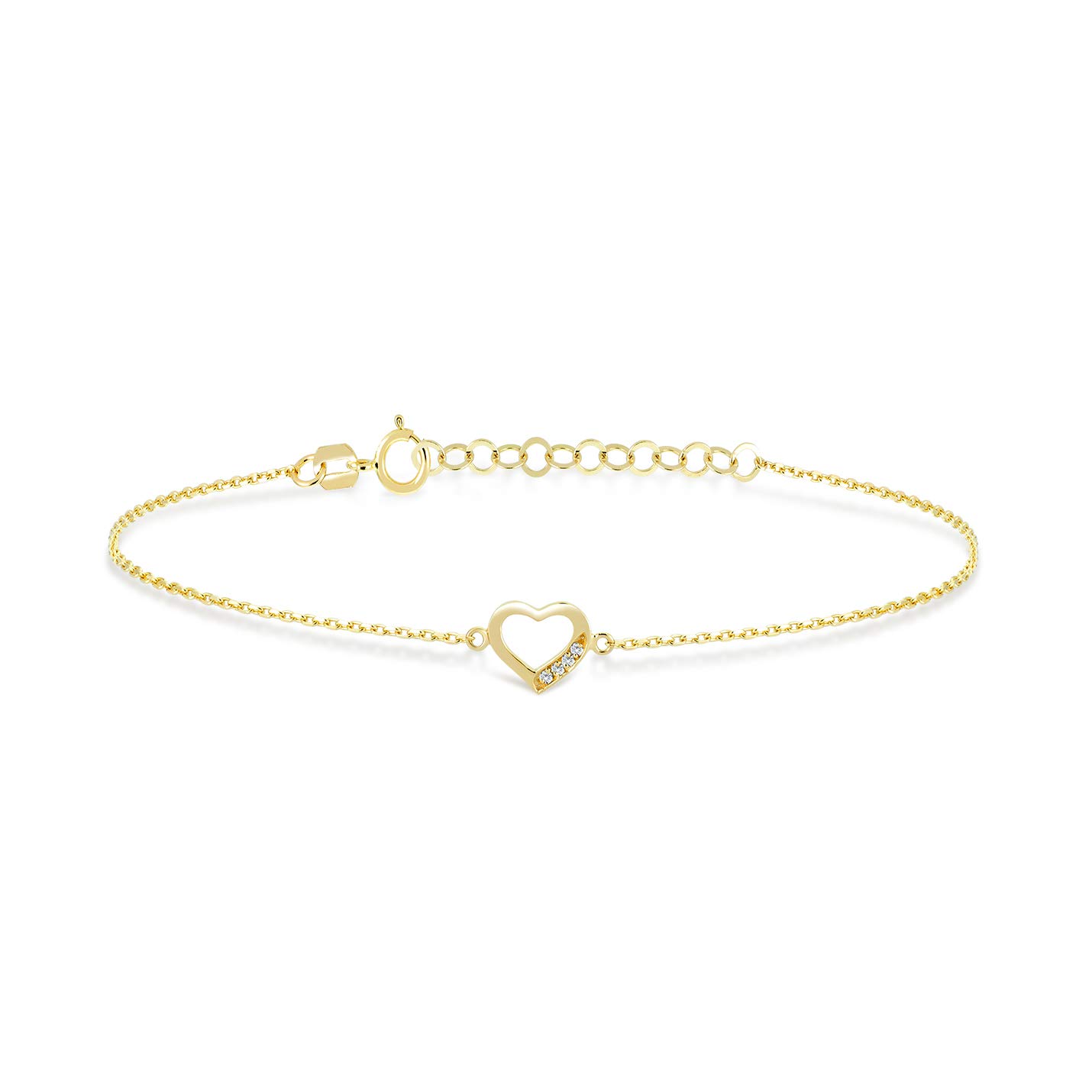 14K Solid Gold Mini Heart Bracelet for Women | Elegant Diamond Heart Jewelry Gift for Her | Perfect for Valentine's Day, Anniversary & Special Occasions