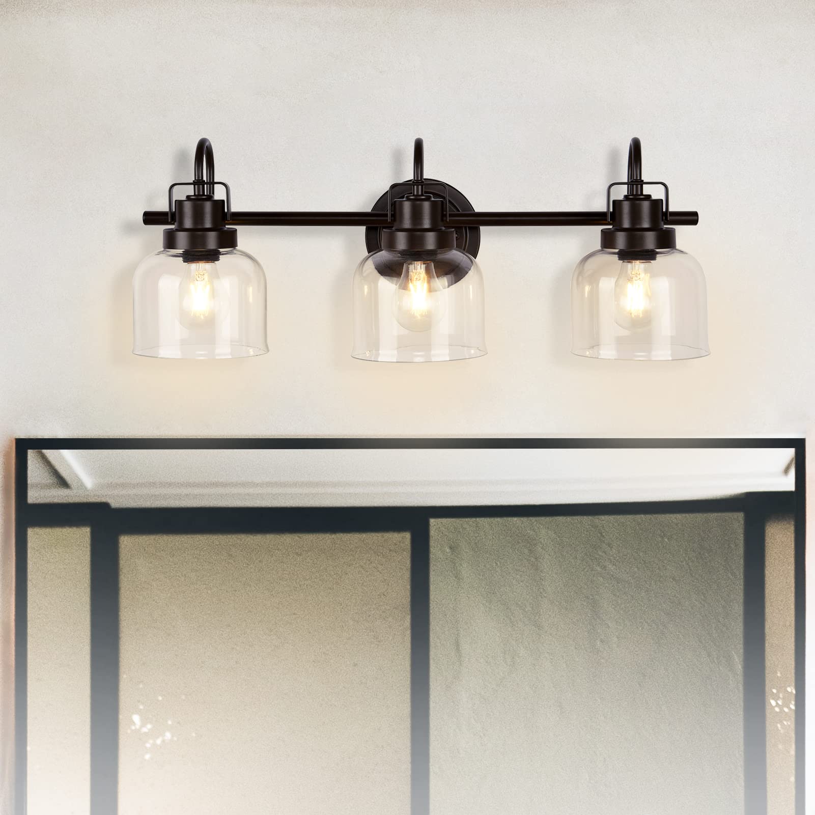 Bronze Bathroom Vanity Lights - 3-Light Fixture with Clear Glass Shade for Bathroom & Living Room