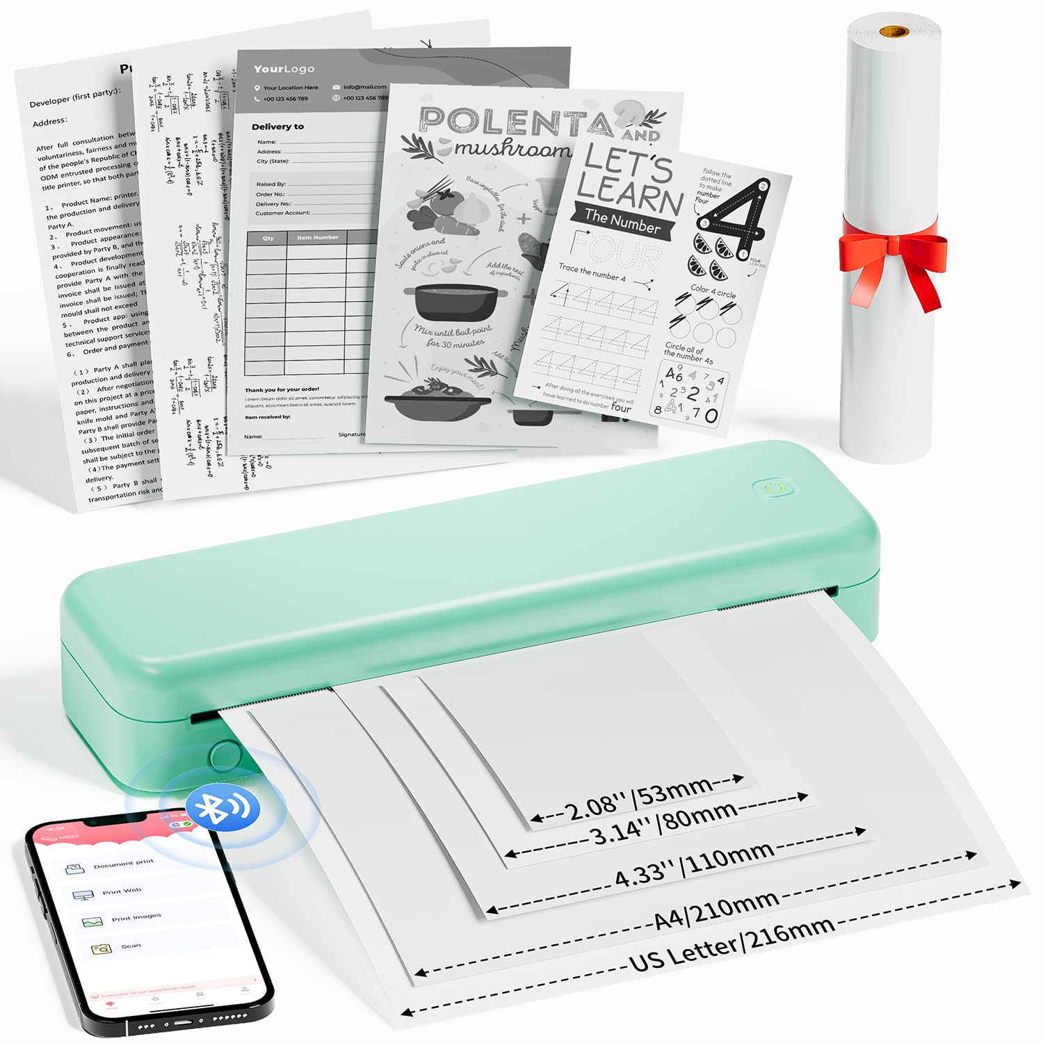 Itari Inkless Thermal Printer - Portable Wireless A4 Printer for Phone & Laptop | Mobile Printing with 1 Roll Thermal Paper | Perfect for Travel, Home Office & School Use