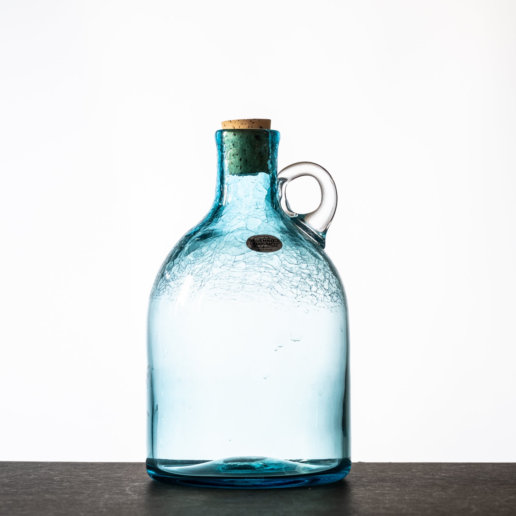 3115L Large Moonshine Jug - Ice Blue Glass Whiskey Decanter with Wooden Stopper - Perfect for Home Bar, Distillery Decor & Vintage Cocktail Parties