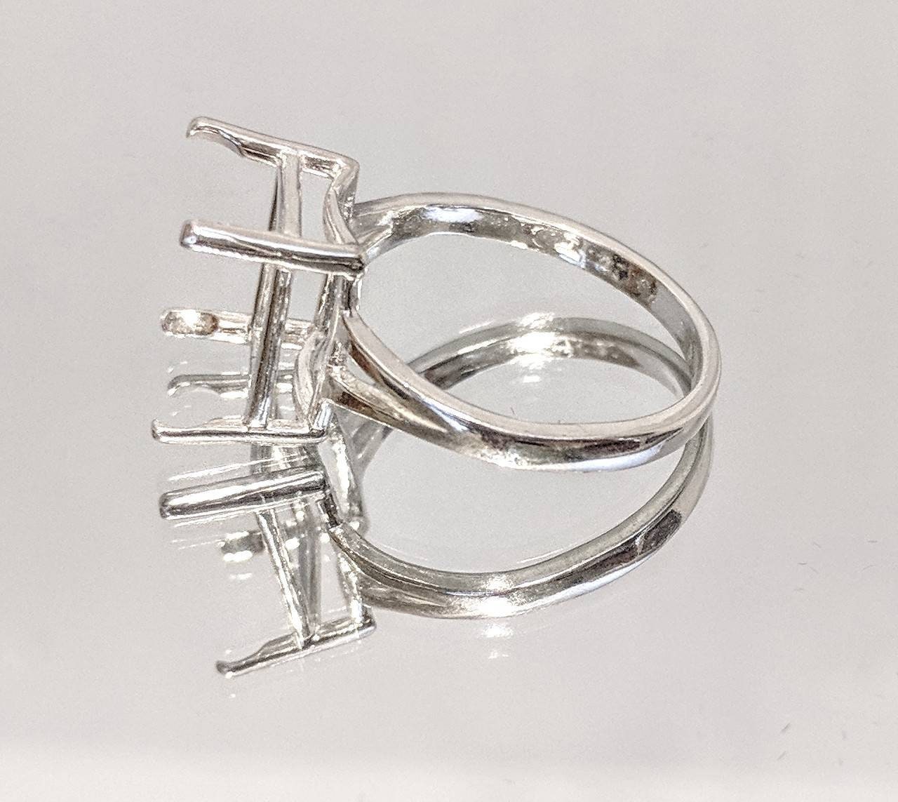 Sterling Silver 9x7mm Emerald Cut Blank Ring with Notched Shank - Size 5,6,7,8 - Jewelry Making Supplies for DIY Engagement Rings & Wedding Bands