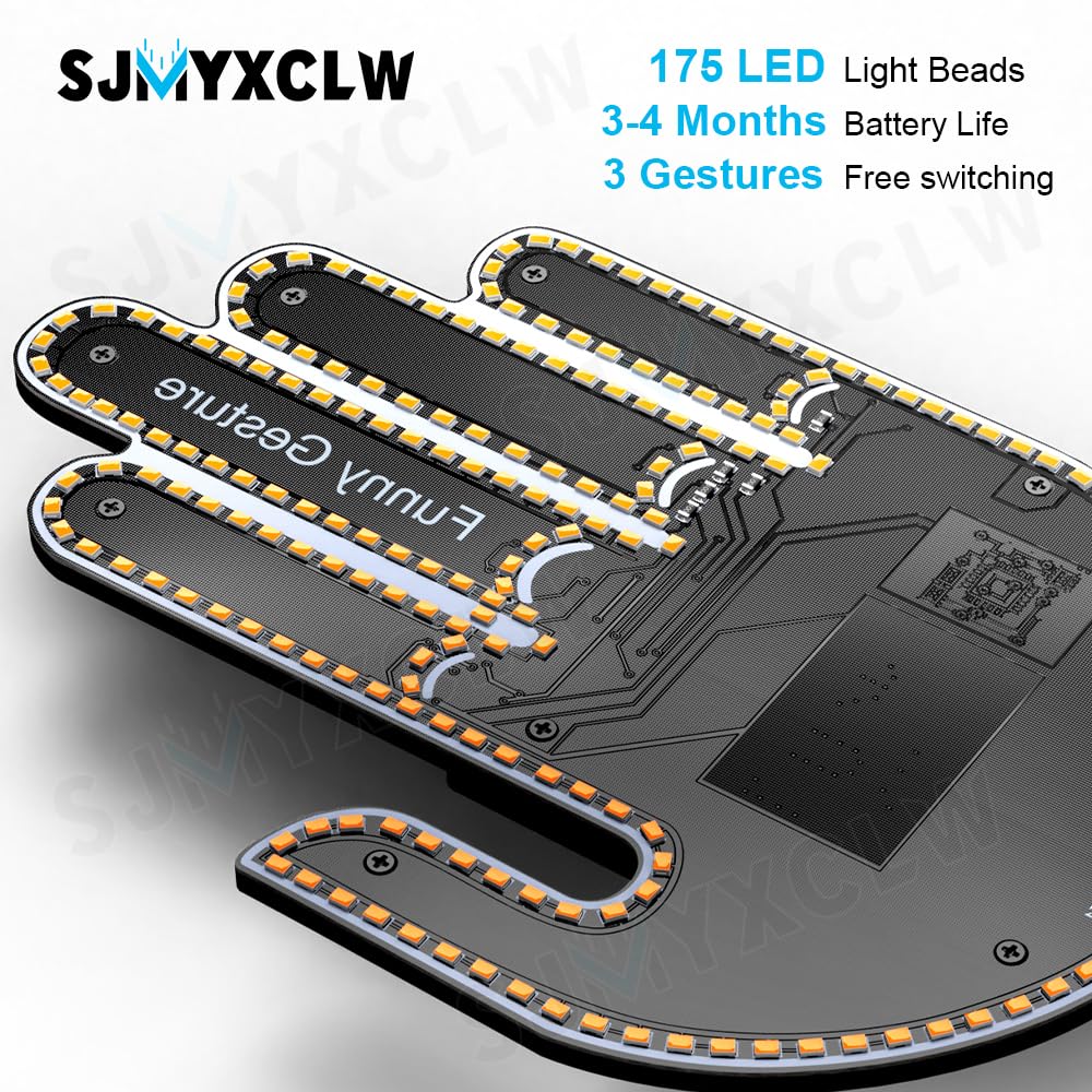 LED Car Finger Light with Remote - Hand Gesture Sign for Back Window, Road Safety Reminder Light - Truck & Car Accessories for Men (Perfect for Night Driving, Traffic Signals & Car Enthusiasts)