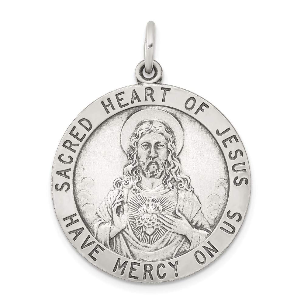 Roy Rose Jewelry Sterling Silver Sacred Heart of Jesus Medal - Religious Pendant Necklace for Women & Men - Perfect for Baptism, First Communion, Confirmation & Daily Wear
